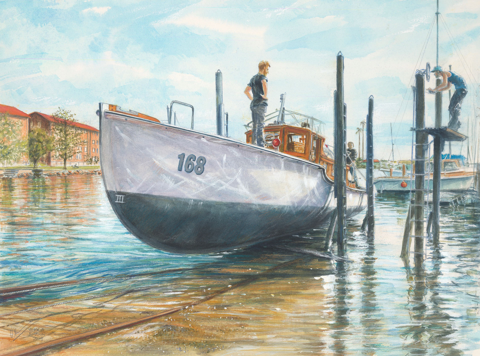 Coming off the Slip: District Naval Officer’s Launch (DNOL 168) ©2018 (Watercolour, 30 x 40 cm.) $3,500.00