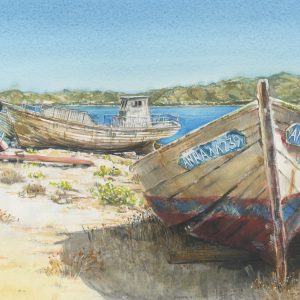 Anna LL239: wrecked fishing boats near Elafonisi, Crete ©2018 (Watercolour, 30 x 41 cm.) $3,500.00